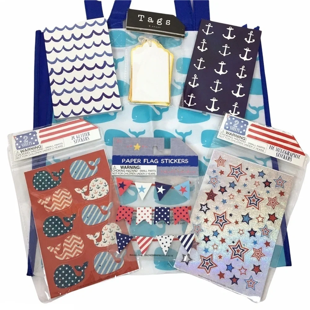 Stationery Planner Accessories Reusable Tote Nautical Patriotic USA Americana